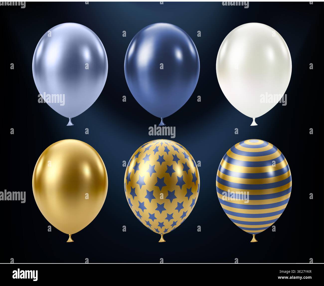 Ballon Blue Gold. Ensemble de ballons réalistes de luxe. Illustration de Vecteur
