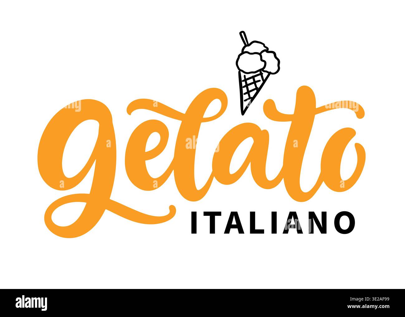 Logo de lettrage Gelato Italiano avec cône de crème glacée Illustration de Vecteur