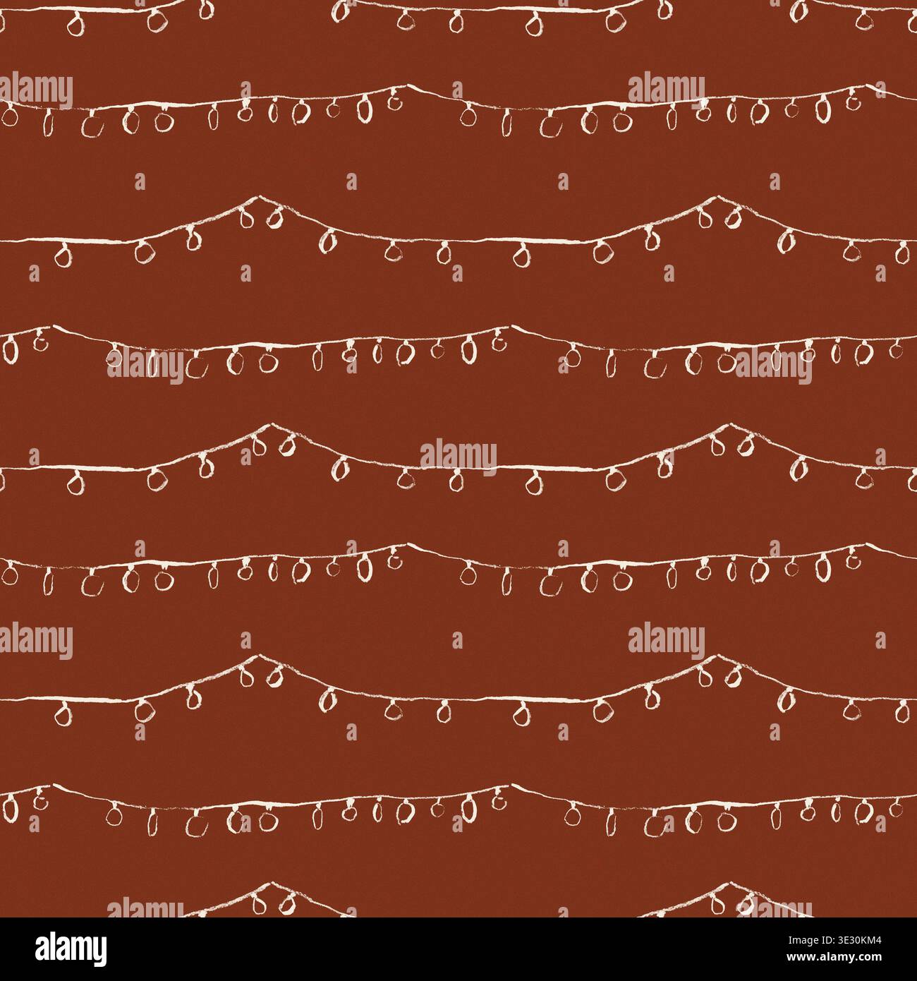 Motif de lumières de chaîne sans couture sur fond sombre, guirlande festive dessinée à la main, texture de vacances confortable Banque D'Images