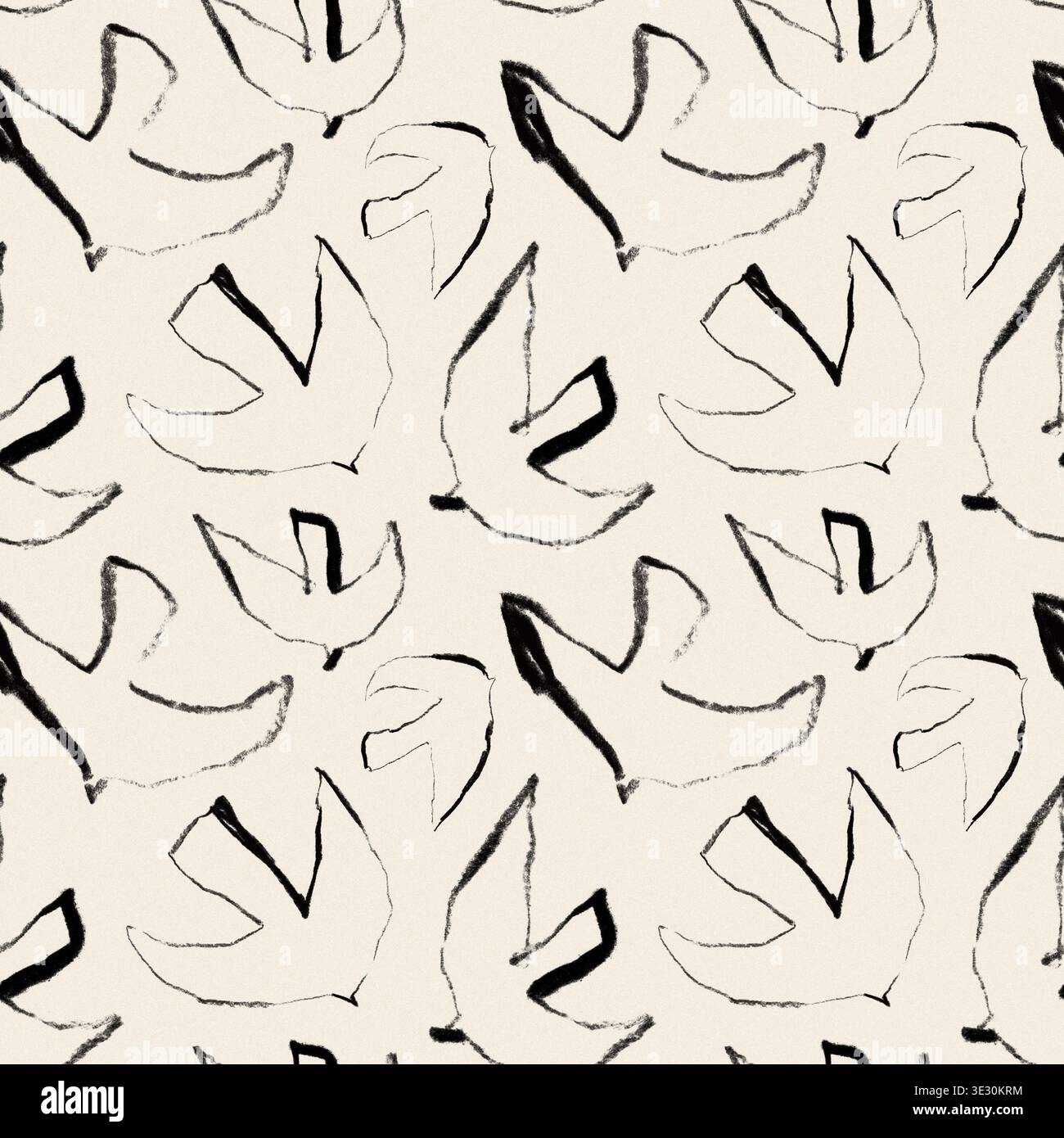 Motif oiseau abstrait sans couture en noir et blanc, texture animale minimale dessinée à la main, design graphique moderne Banque D'Images