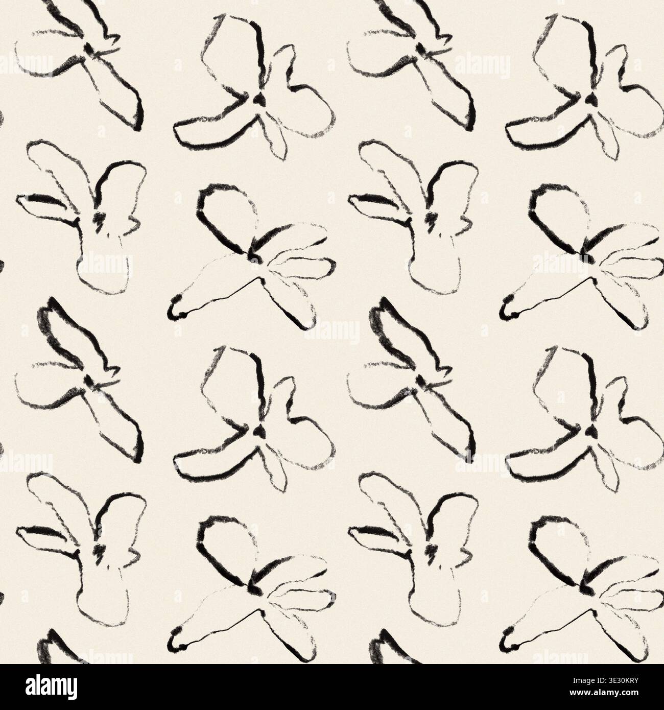 Motif floral sans couture avec dessin au trait noir, fleurs dessinées à la main, texture botanique moderne minimale Banque D'Images