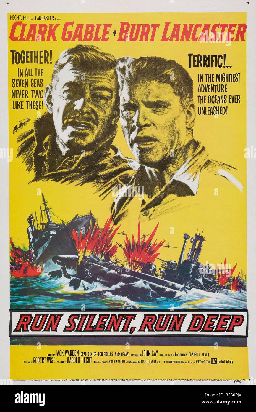Affiche vidéo Run Silent Run Deep 1958 Banque D'Images