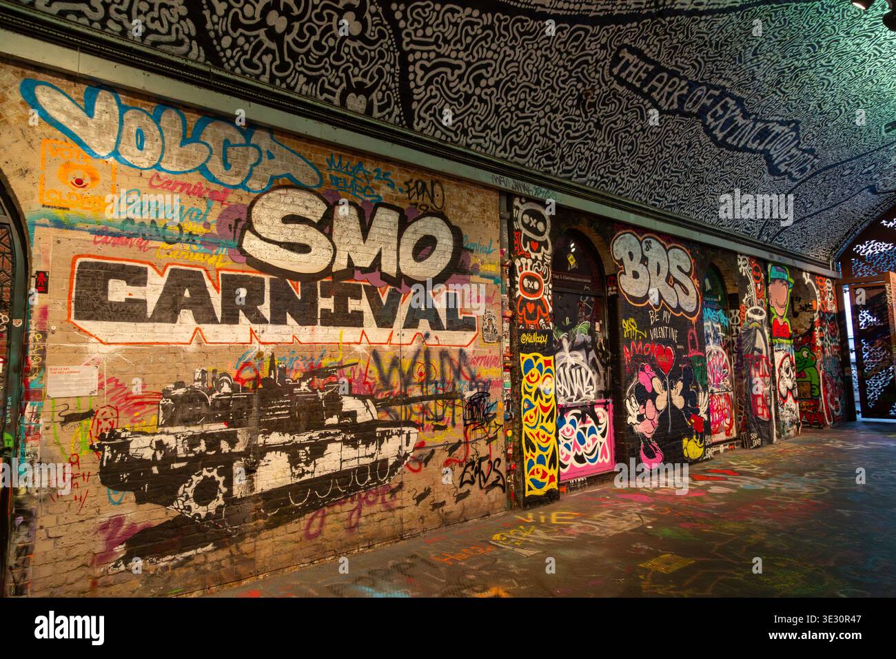 Graffiti Art in Leake Street Graffiti tunnel un célèbre espace d'art urbain situé sous la gare de Waterloo à Londres Banque D'Images