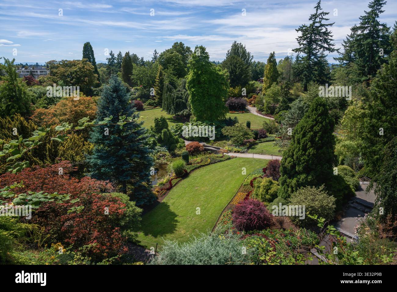 Vue en haut angle des jardins de carrière au parc Queen Elizabeth - Vancouver, Colombie-Britannique, Canada Banque D'Images