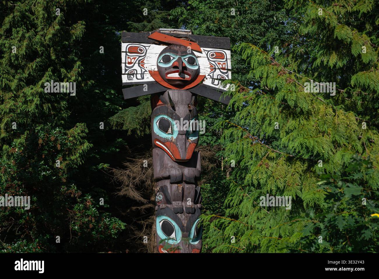 Chef Skedans Pôle mortuaire de la Nation haïda dans le parc Stanley - Vancouver, Colombie-Britannique, Canada Banque D'Images