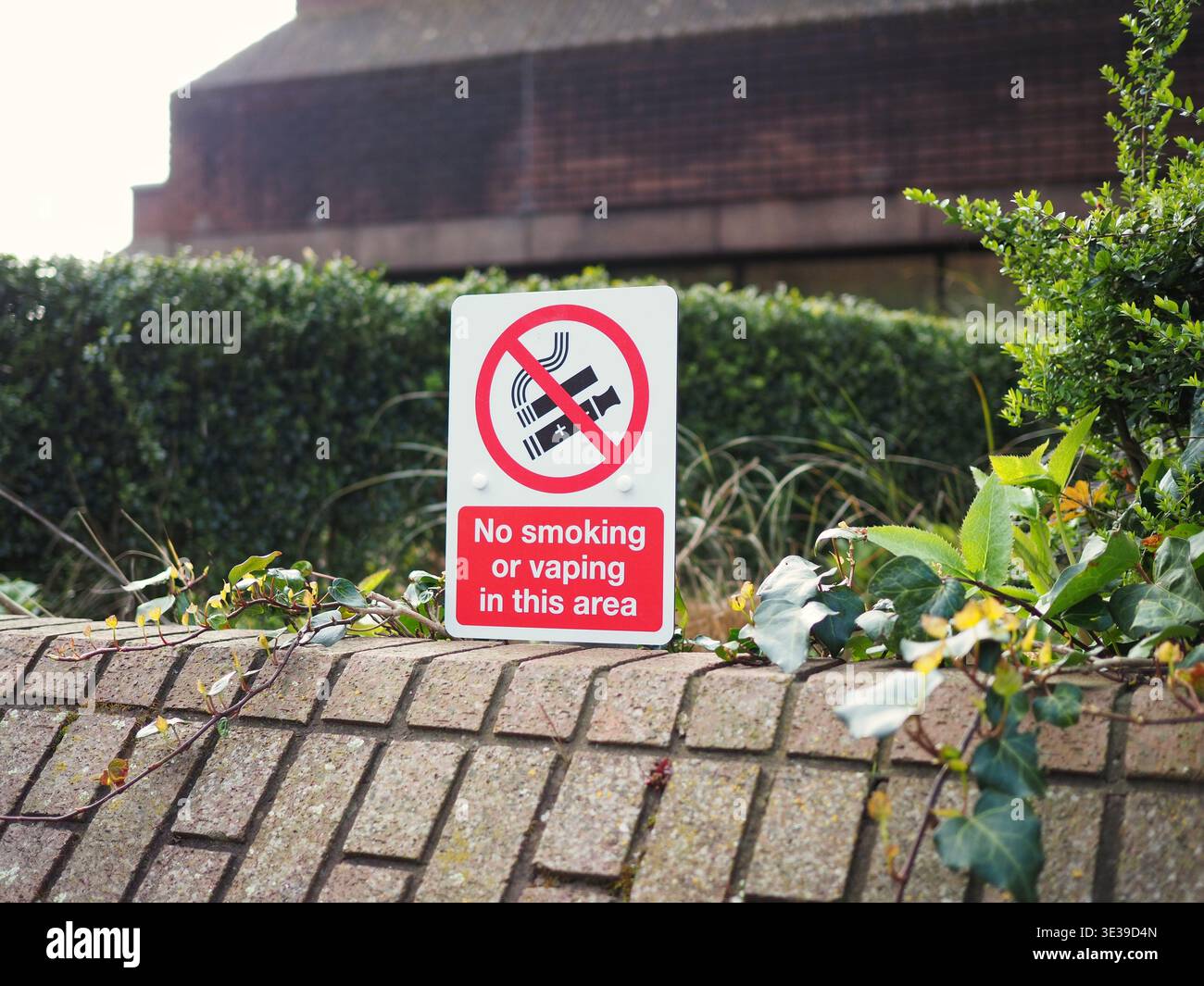 Interdiction de fumer ou de vapoter dans cette zone - panneau devant le Civic Centre, Wolverhampton - mars 2026 Banque D'Images