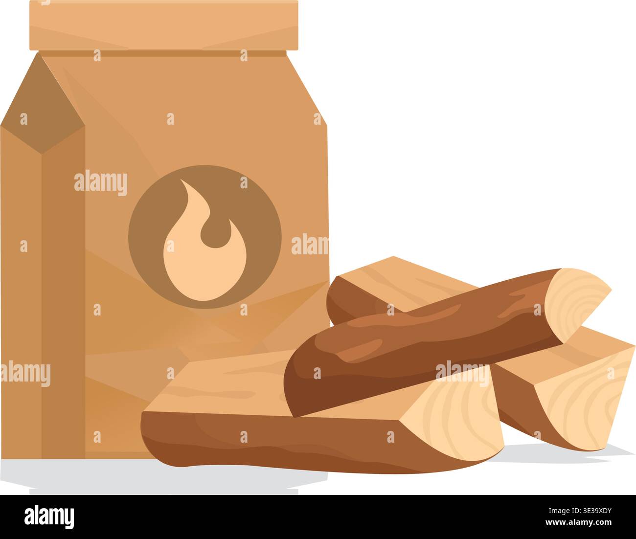 Sac en papier de charbon et bois de chauffage. Sac à charbon de bois BBQ. Illustration vectorielle d'icône de carbone de barbecue. Sac en papier charbon Illustration de Vecteur