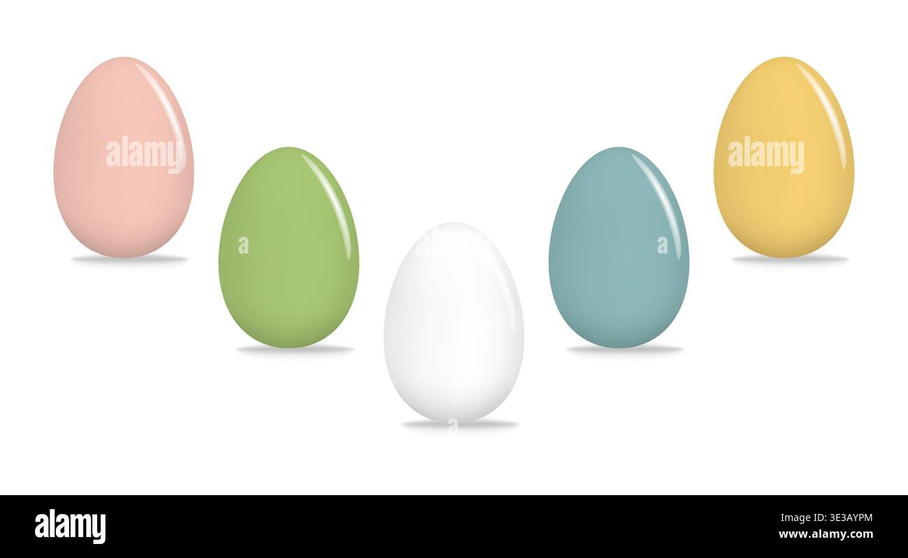 Ensemble d'oeufs de poule de Pâques colorés vierges isolés sur fond blanc Illustration de Vecteur