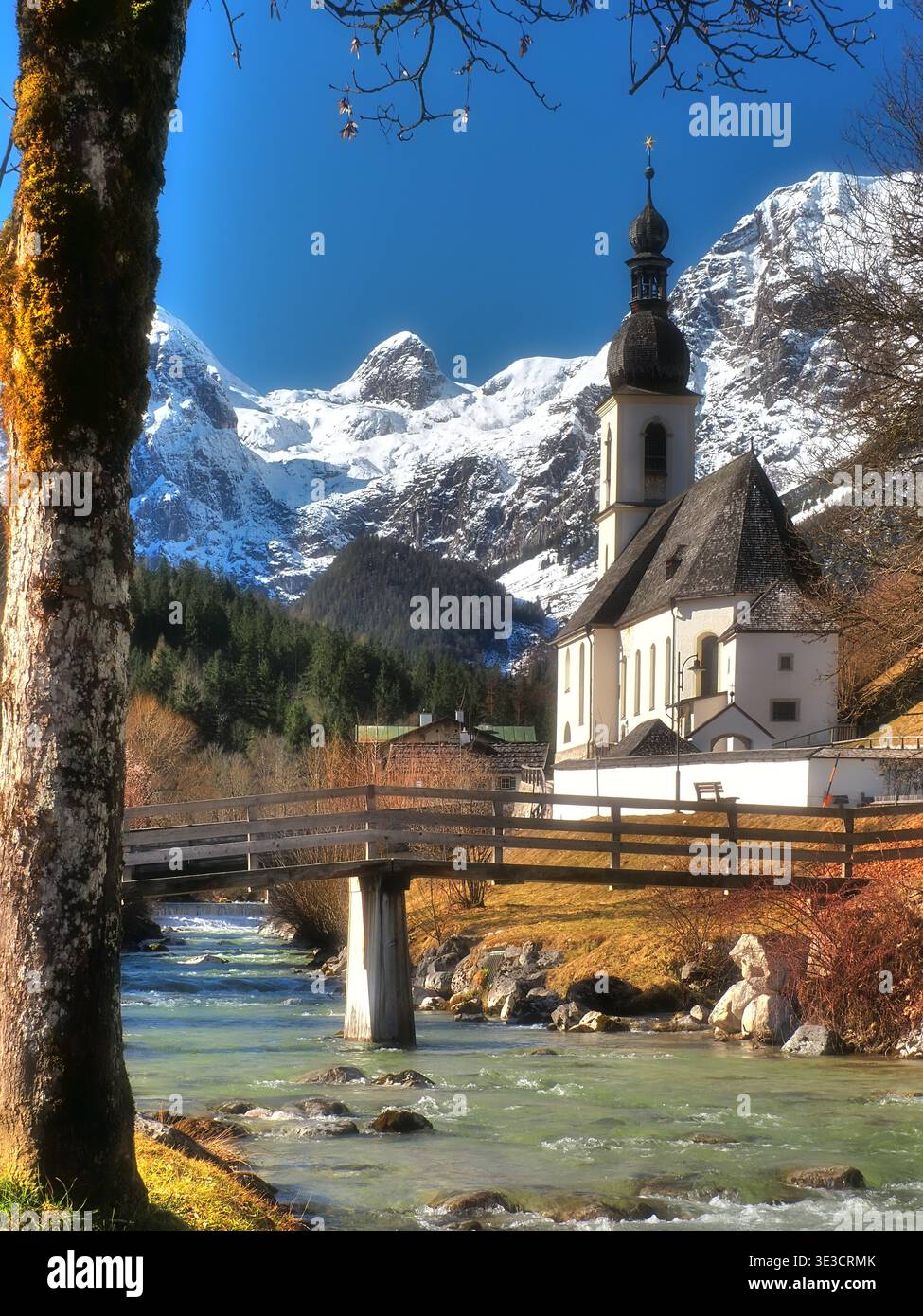 Ramsau BEI Berchtesgaden, Ramsauer Pfarrkirche, Sebastian, weltbekannte motive der Landschaftsmalerei - Nationalpark Berchtesgaden Banque D'Images