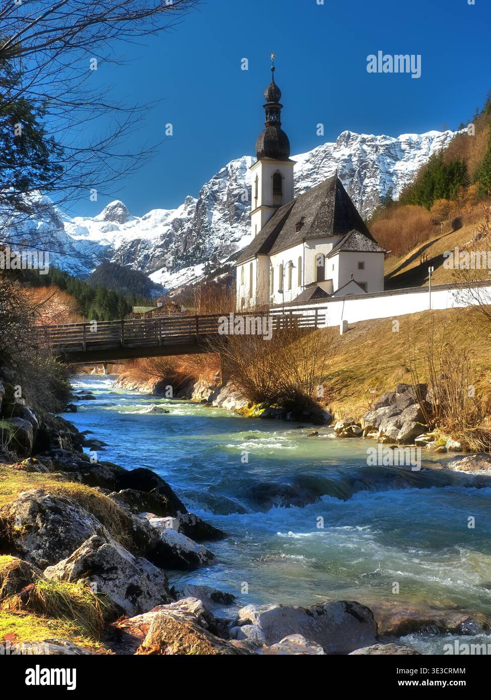 Ramsau BEI Berchtesgaden, Ramsauer Pfarrkirche, Sebastian, weltbekannte motive der Landschaftsmalerei - Nationalpark Berchtesgaden Banque D'Images