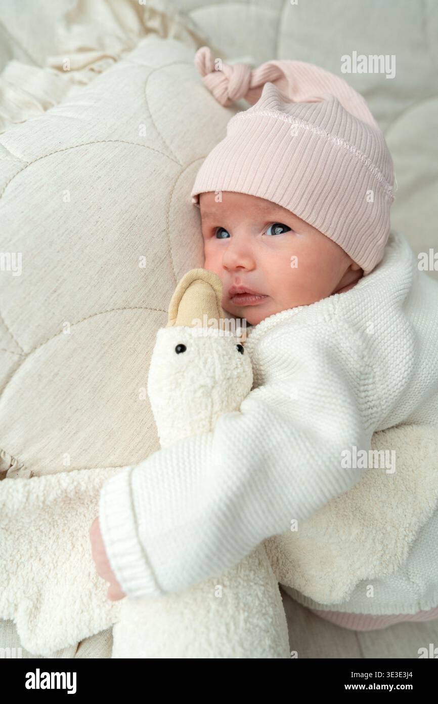 La scène domestique de bébé met en valeur l'atmosphère calme et le confort de la vie de famille quotidienne. Le contenu néonatal correspond aux concepts sociaux et à l'utilisation éducative Banque D'Images