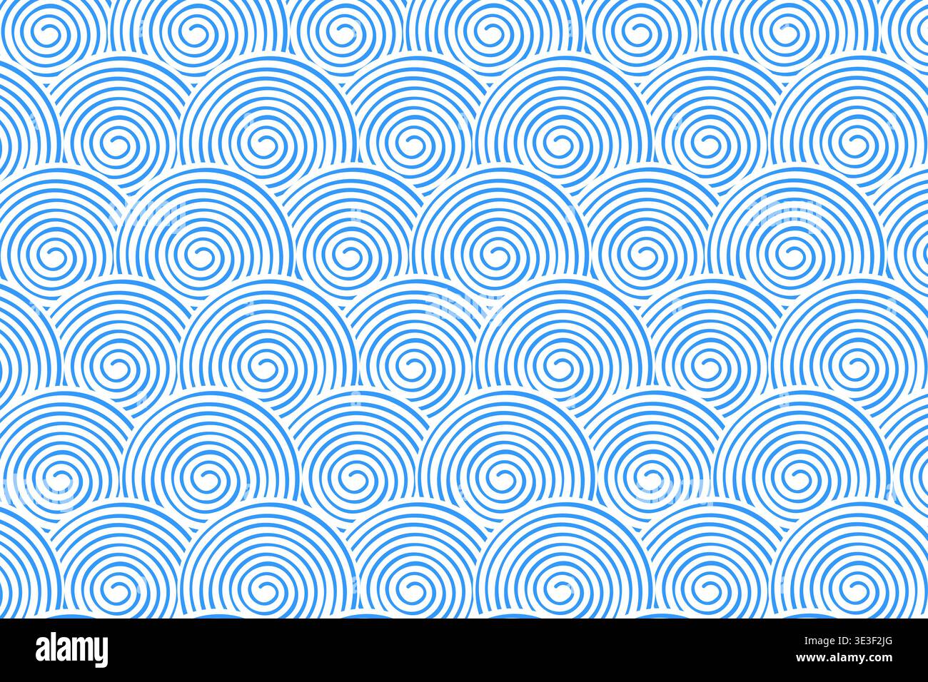 Formes répétées de spirale bleue sur fond blanc. Motif de vagues de la mer ou de l'océan. Imprimé eau festonnée ou nuage dans un style oriental. Ornement asiatique minimaliste abstrait. Illustration graphique vectorielle. Illustration de Vecteur