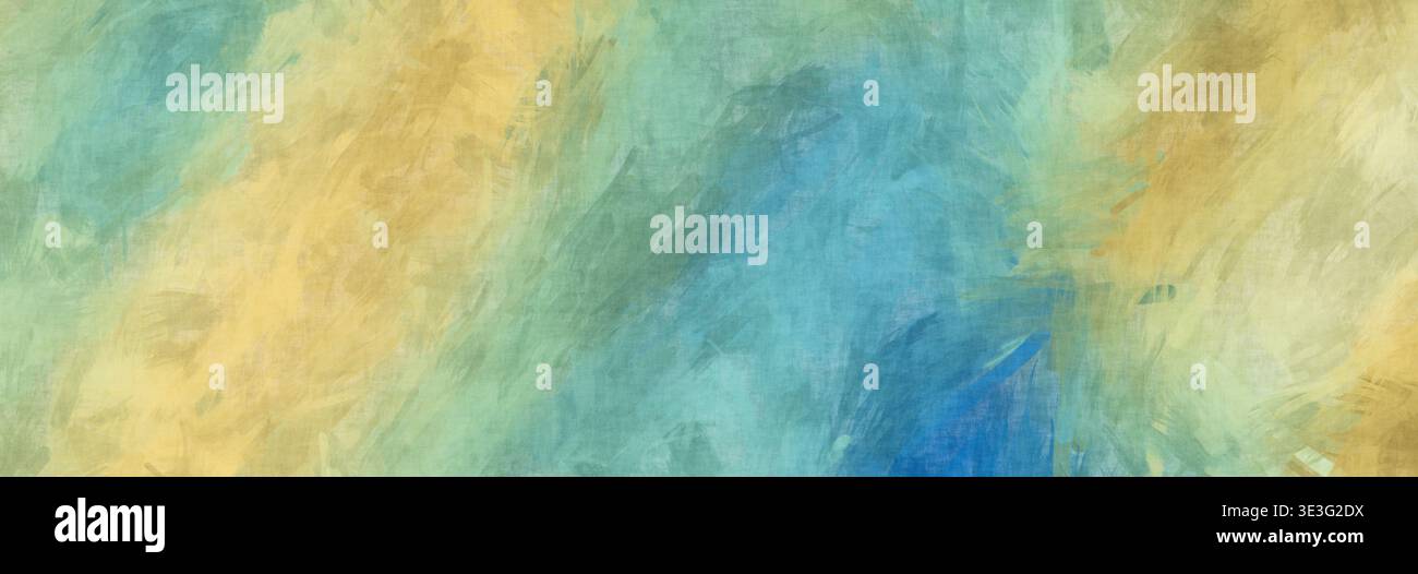 Fond de peinture à l'huile coloré abstrait. Texture des coups de pinceau bleu, vert et jaune sur la toile. Banque D'Images