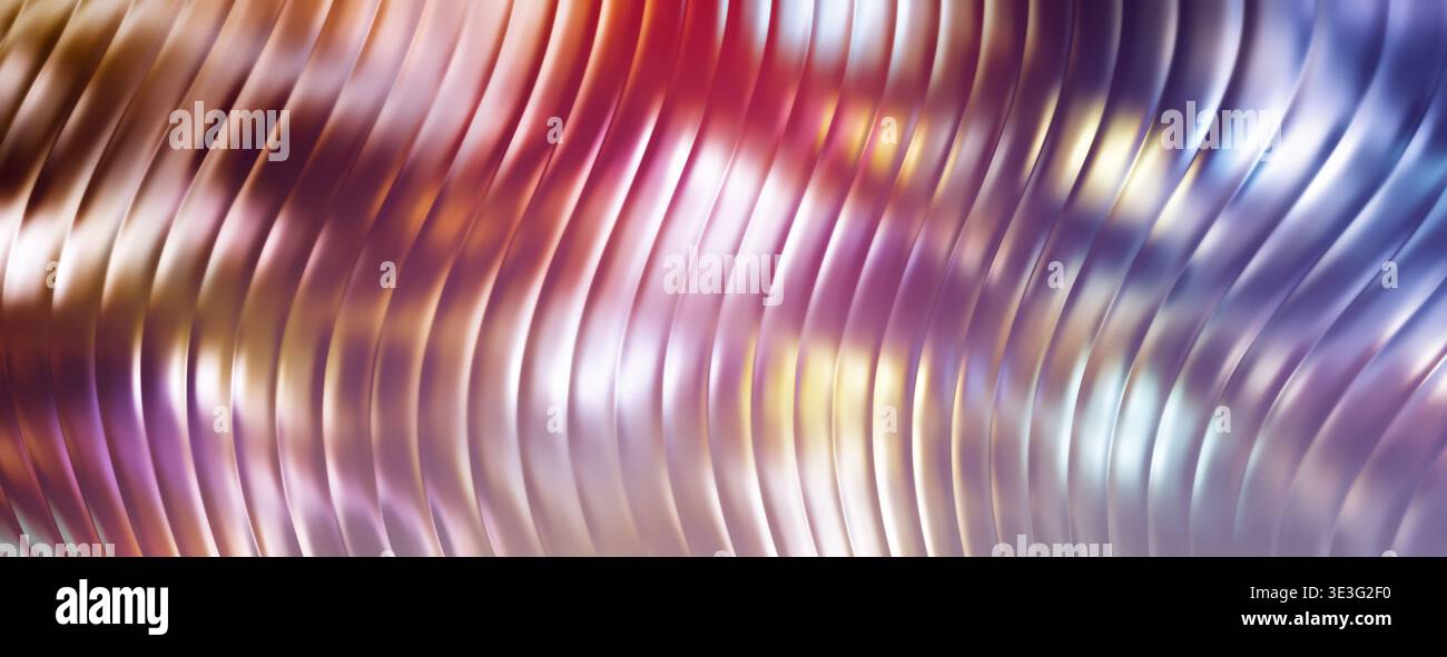 Abstrait lignes ondulées irisées 3D fond lisse ondulé coloré de feuille métallique ondulée Banque D'Images
