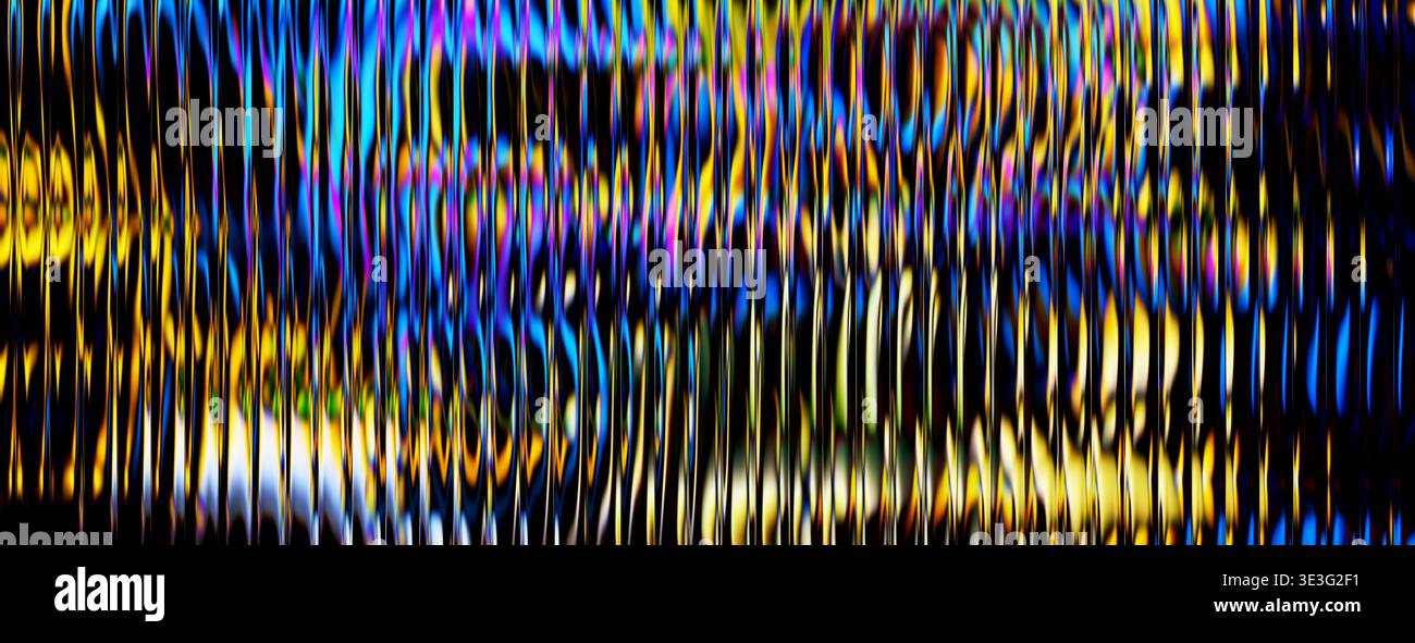 Stries lumineuses verticales abstraites colorées et irdescendantes sur noir Banque D'Images