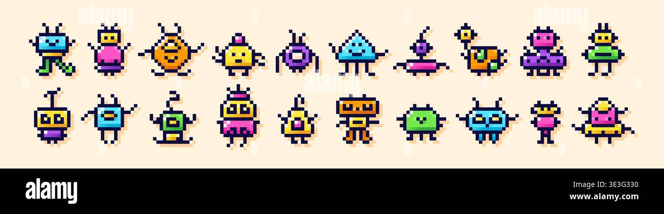 Riders couleur Pixel art. images de jeu 8 bits de monstres. Illustration de Vecteur