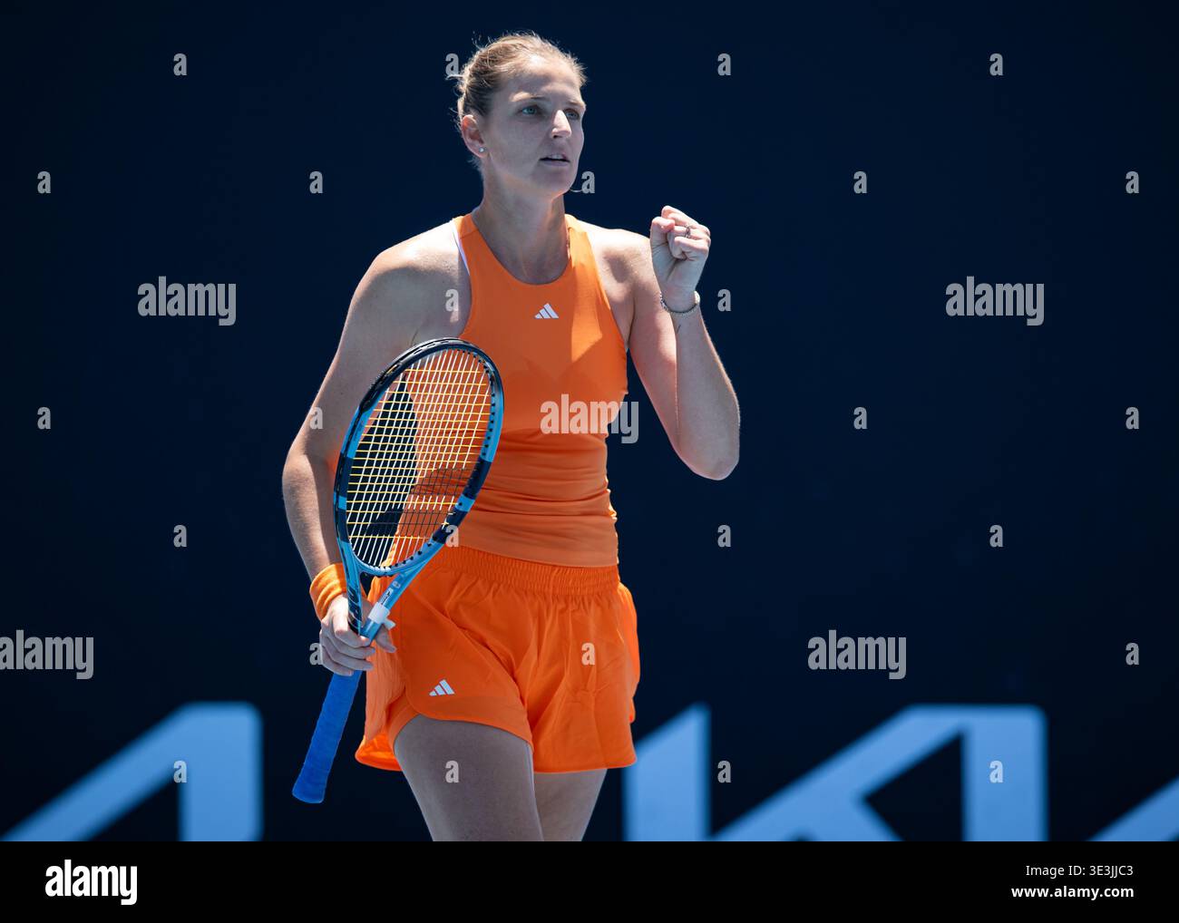 Karolina Pliskova, joueuse de tennis tchèque, célèbre l'Open d'Australie 2026, Melbourne Park, Melbourne, Victoria, Australie. Banque D'Images
