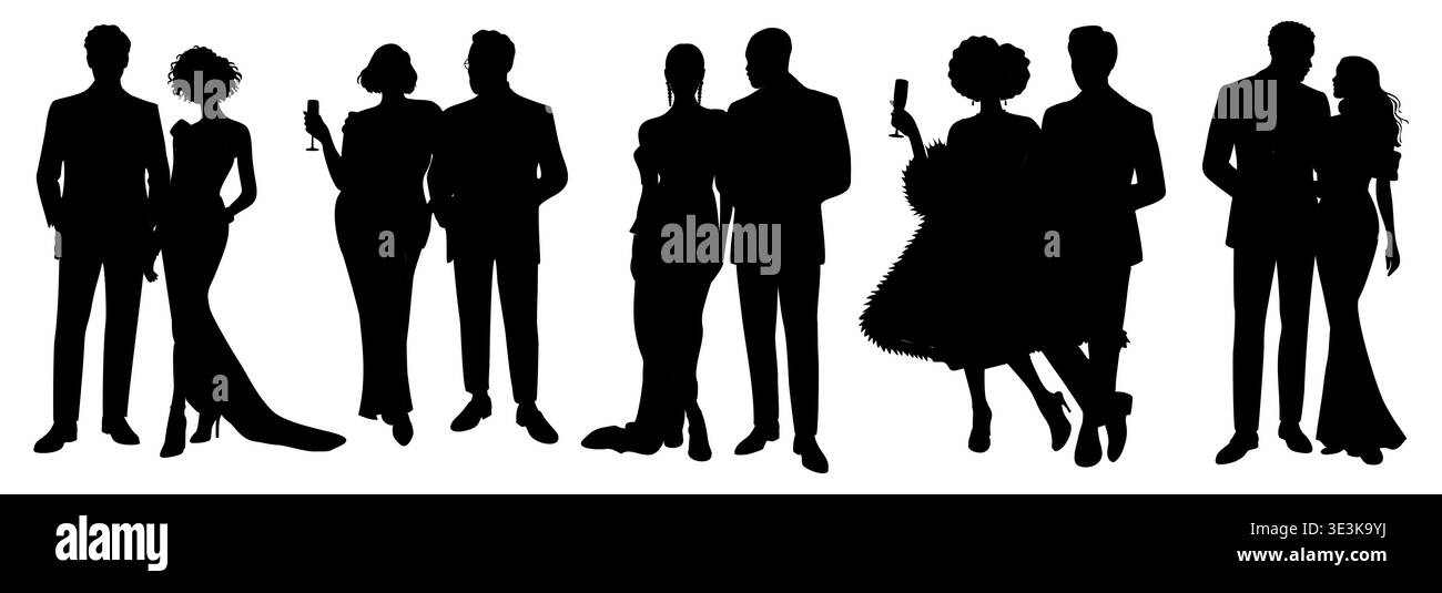 Ensemble de silhouettes noires montrant des couples élégants Illustration de Vecteur