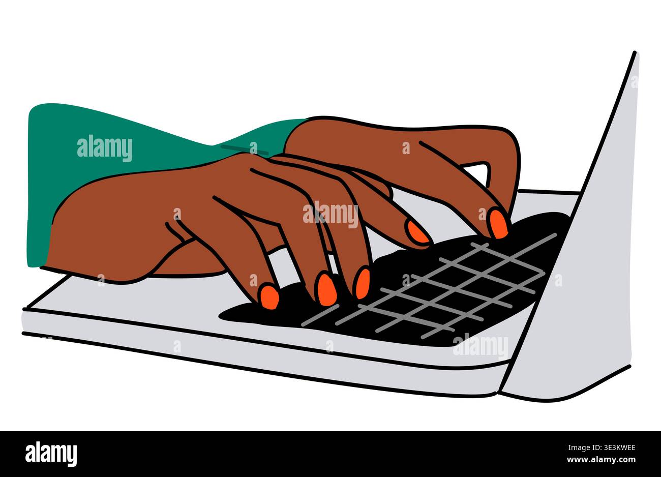 Mains avec des ongles rouges tapant sur un clavier d'ordinateur portable Illustration de Vecteur