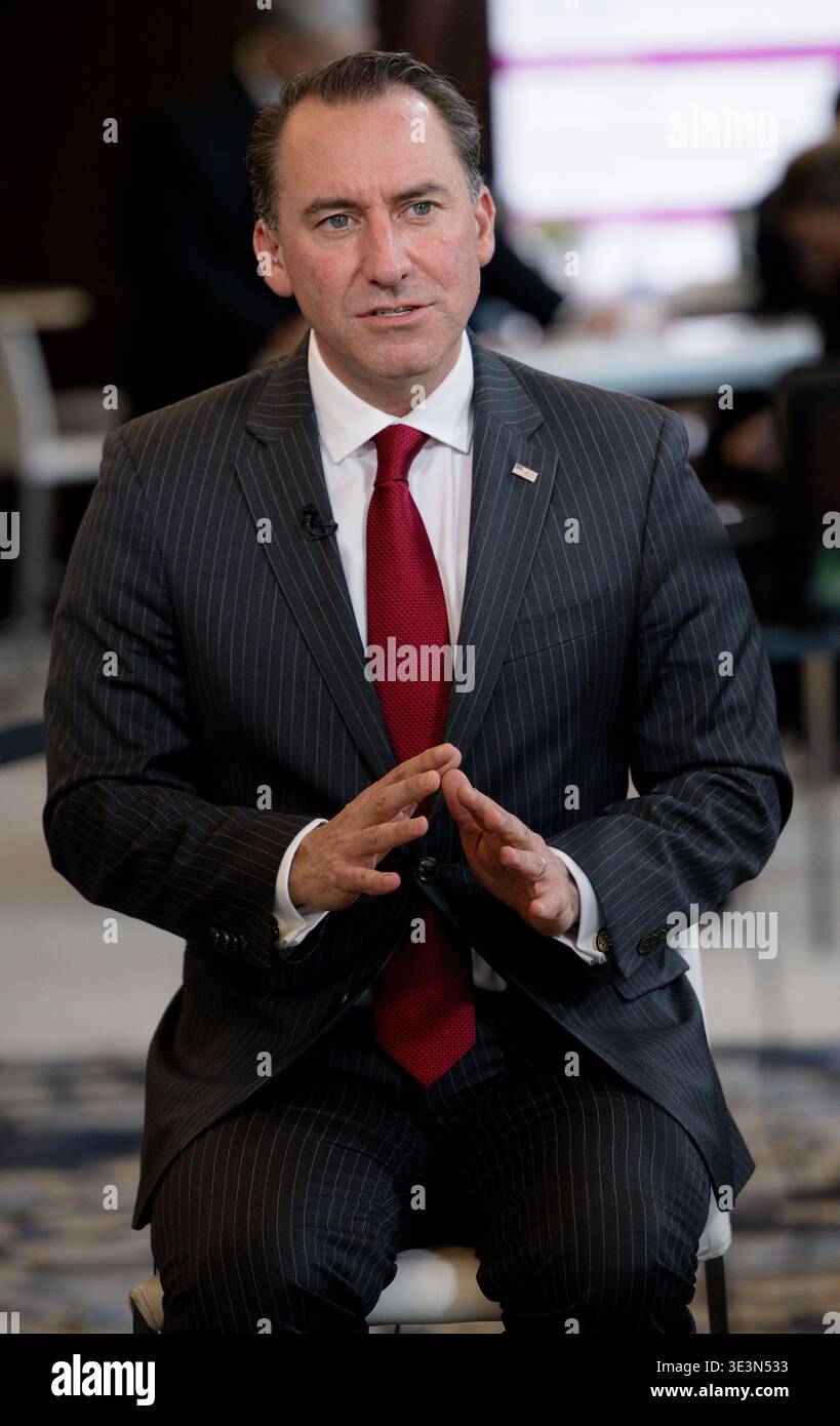 Houston, États-Unis. 23 mars 2026. Jerrod Agen prend la parole à la caméra lors de CERAWeek by S&P Global au Hilton Americas à Houston, Texas, le 23 mars 2026. La discussion sur cet événement rassemble des leaders mondiaux de l’énergie pour explorer le thème de « convergence et concurrence : énergie, technologie et géopolitique ». (Photo de Marcus Ingram/Sipa USA) crédit : Sipa USA/Alamy Live News Banque D'Images