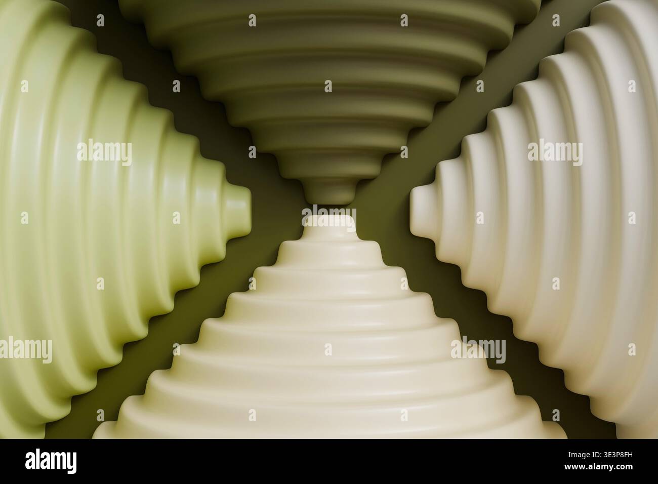 Géométrie nervurée symétrique abstraite convergeant vers centrer sur un arrière-plan neutre. Photo de haute qualité Banque D'Images