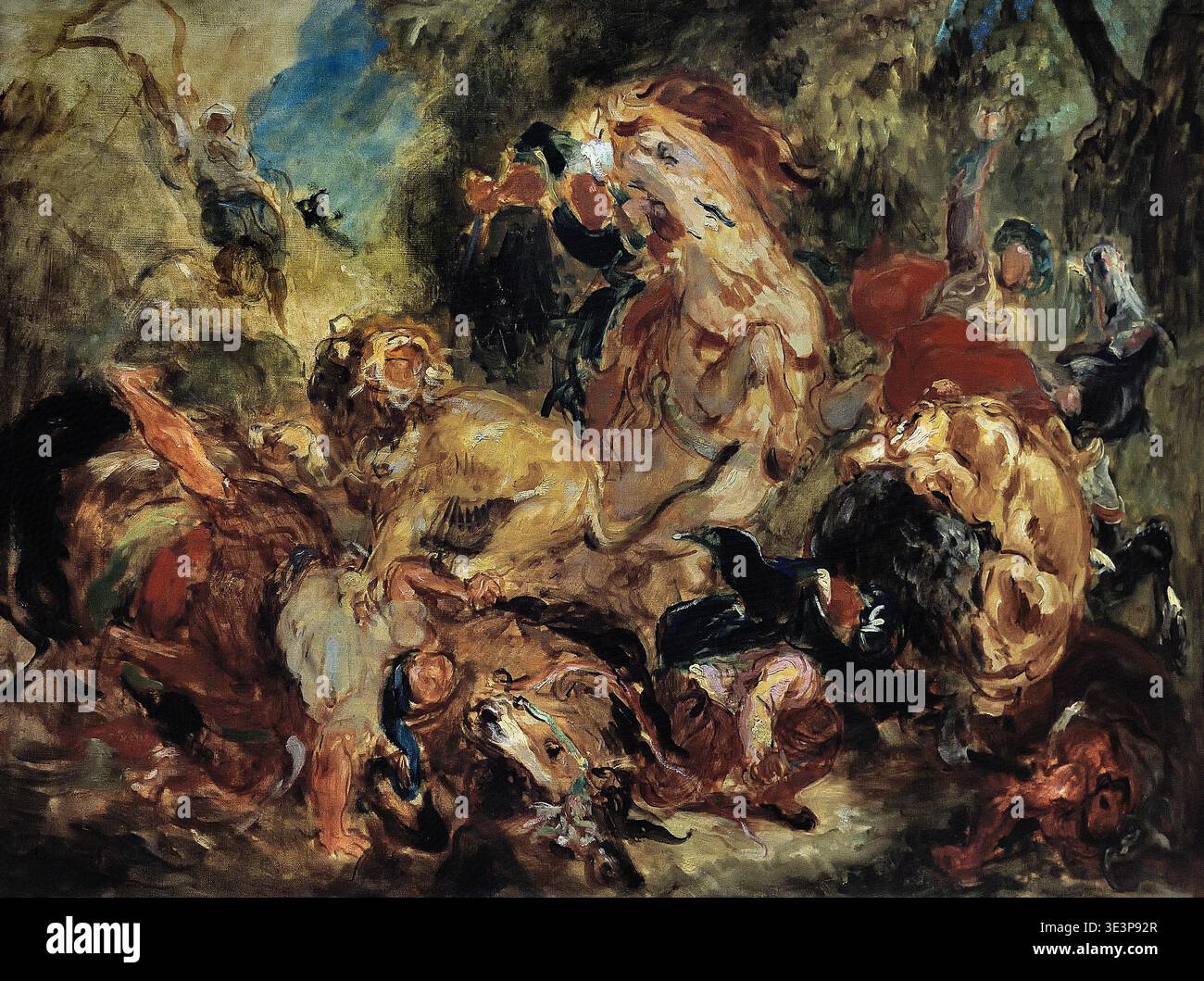 Chasse aux lions (esquisse) - chasse au lion (esquisse) 1854 par Eugène Delacroix 1783-1863 France Musée d'Orsay, musée à Paris, France. Banque D'Images