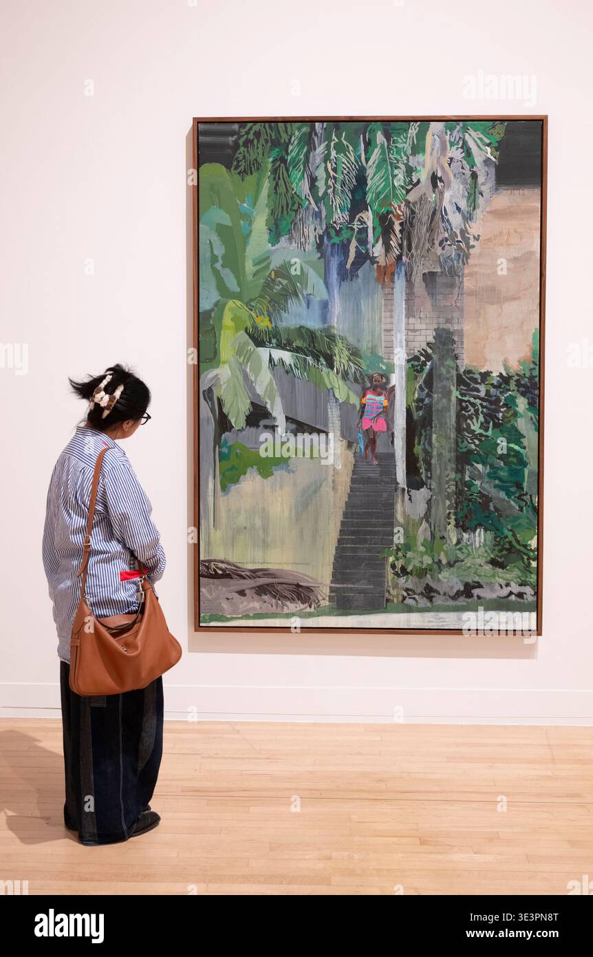 Tate Britain, Londres, Royaume-Uni. 24 mars 2026. La première grande exposition personnelle du peintre britannique Hurvin Anderson, avec plus de 80 œuvres d'art de ses 40 ans de carrière. Dans des paysages et des intérieurs colorés, Anderson serpente à travers l'Atlantique, entre le Royaume-Uni et les Caraïbes. Du 26 mars au 23 août Image : Hurvin Anderson, Grace Jones, 2020. Collection privée. Crédit : Malcolm Park/Alamy Live News Banque D'Images