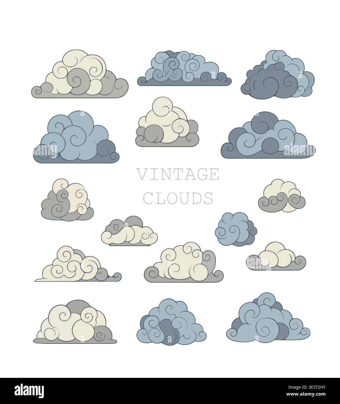 Ensemble de vecteur nuage vintage, collection de nuages dessinés à la main dans le style de gravure Illustration de Vecteur