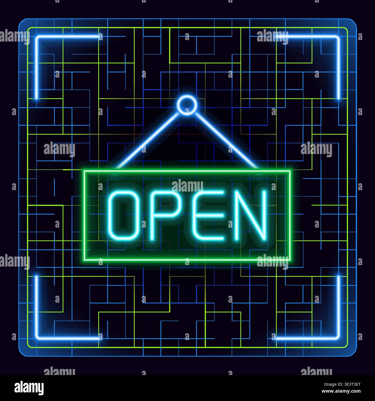Icône ouvrir le panneau d'affichage. Illustration lumineuse futuriste modifiable technologique. Enseigne commerciale accrochée à un clou. Illustration de Vecteur