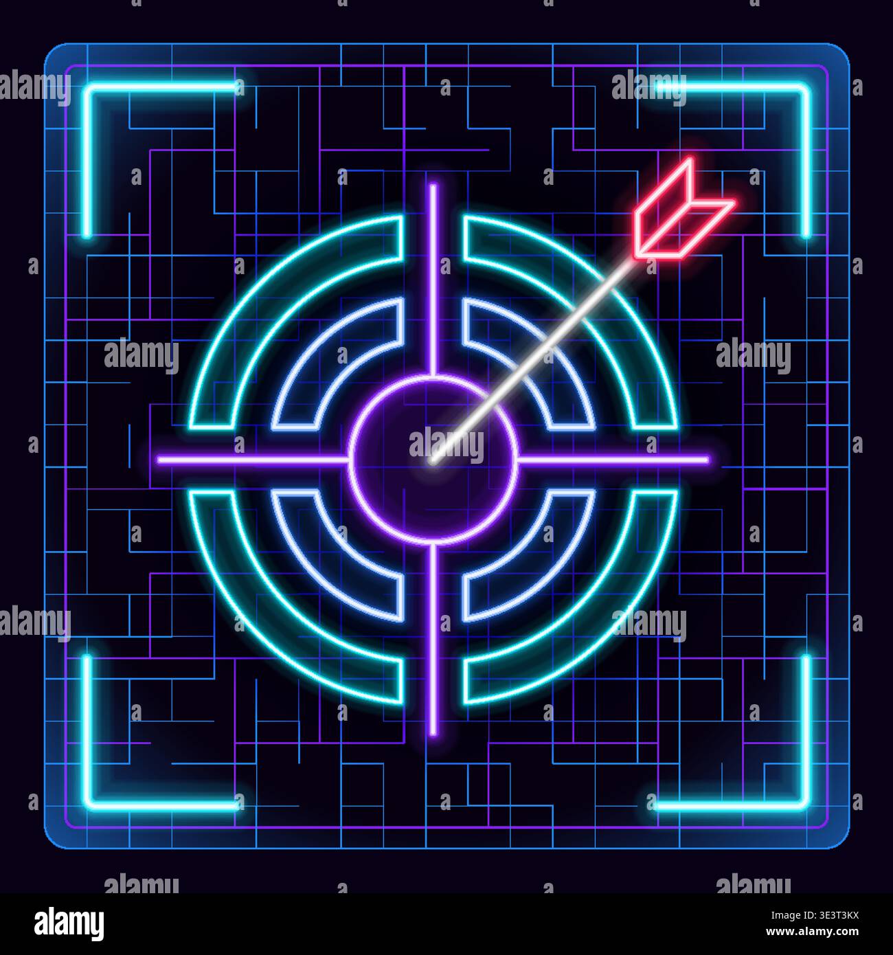 Cible, icône de symbole d'objectif. Cible simple avec flèche. Icône fléchettes. Illustration luisante éditable futuriste cyber-tech. Stratégie, concept d'entreprise. Illustration de Vecteur