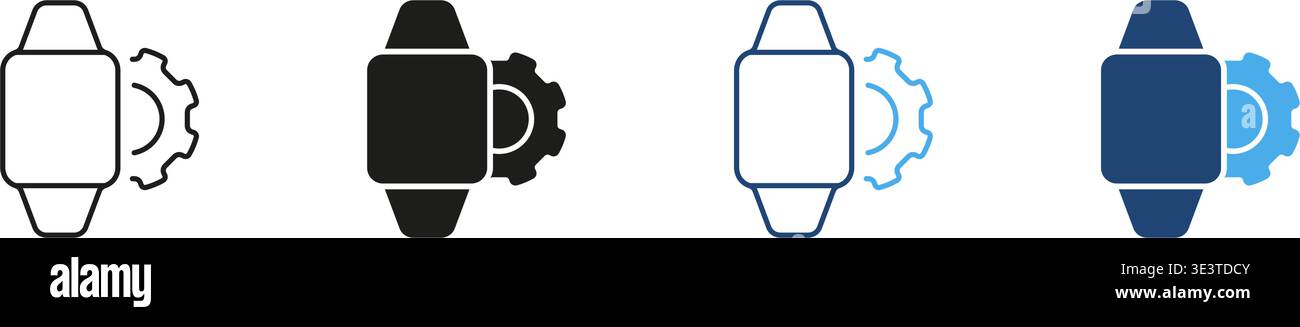 Smartwatch avec icône Gear Solid. Technologie portable, personnalisation de l'appareil et réglage des paramètres Silhouette Symbol Collection. Innovation technologique Illustration de Vecteur