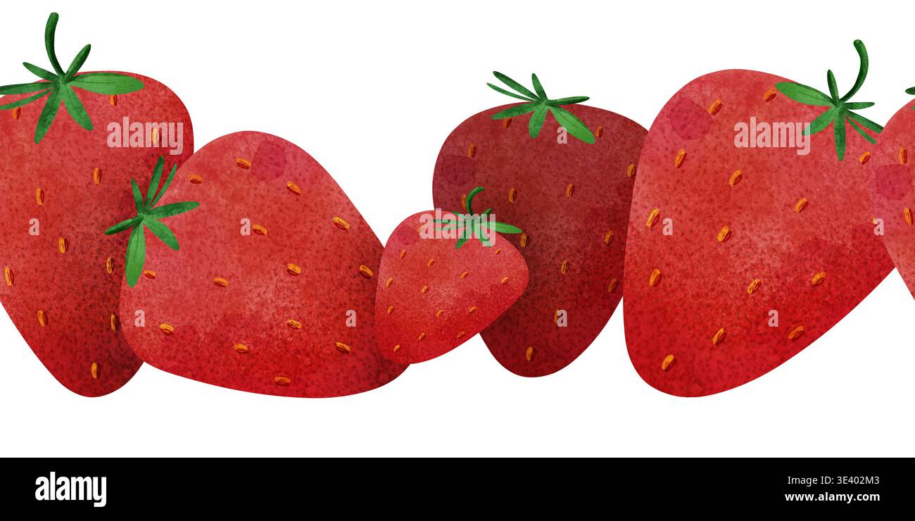 Bordure de motif sans couture avec des fraises. Simple et propre. Baies d'aquarelle brillantes, ambiance estivale ludique. Parfait pour baby shower, textiles enfants Banque D'Images