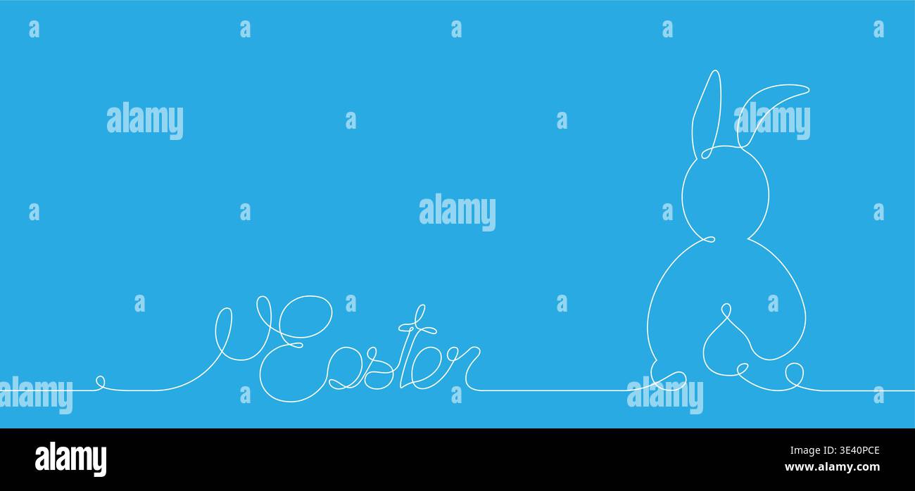 Bannière lapin de Pâques dans le style d'art Ine blanc, design minimaliste, lapin de dessin continu d'une ligne pour Spring concept Card, illustration vectorielle isolée Illustration de Vecteur