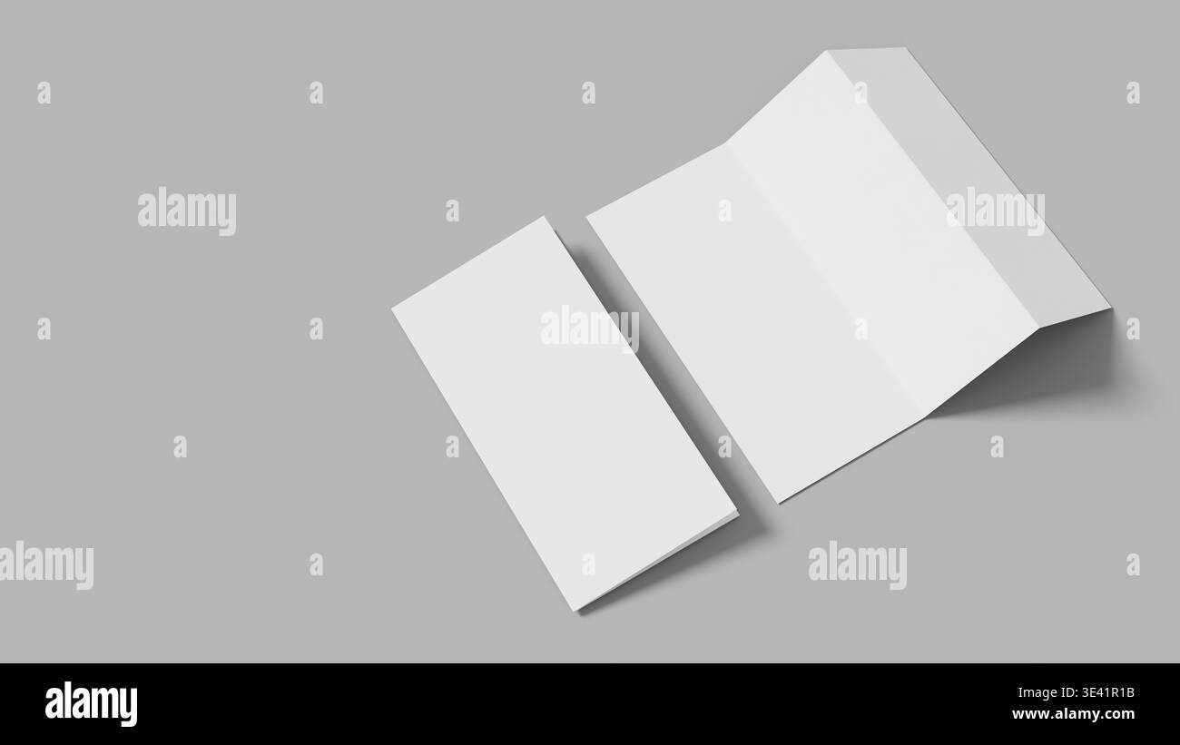 Maquette de brochure d'entreprise pliée en trois avec une composition minimale sur fond neutre idéale pour les projets d'impression de présentation de marque et les visuels marketing Banque D'Images