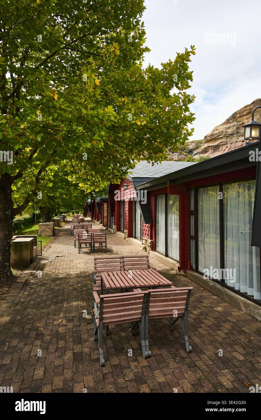 Café en plein air serein avec atmosphère accueillante et environnement naturel Banque D'Images