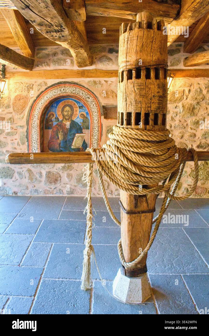 Intérieur du monastère orthodoxe, Météores, Grèce Banque D'Images
