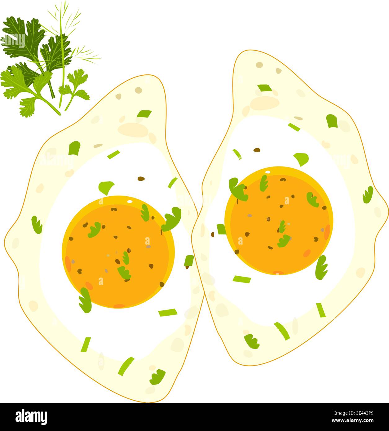 Deux œufs frits Sunny Side Up aux herbes fraîches. Illustration de petit déjeuner vectoriel plat isolé sur fond transparent Illustration de Vecteur