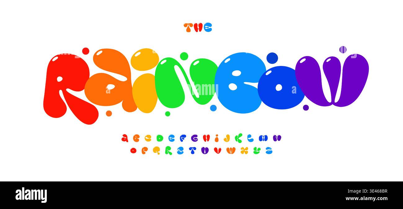 Rainbow Colorful font Balloon Funny logo Bubble Alphabet, Liquid Rounded Letter Set typographie moderne, Design typographique créatif pour Joyful Text Illustration de Vecteur