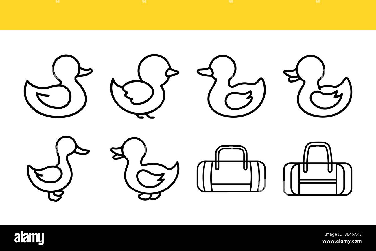 Canard et sac de voyage ligne collection icône art avec un joli design minimaliste. Illustration de Vecteur