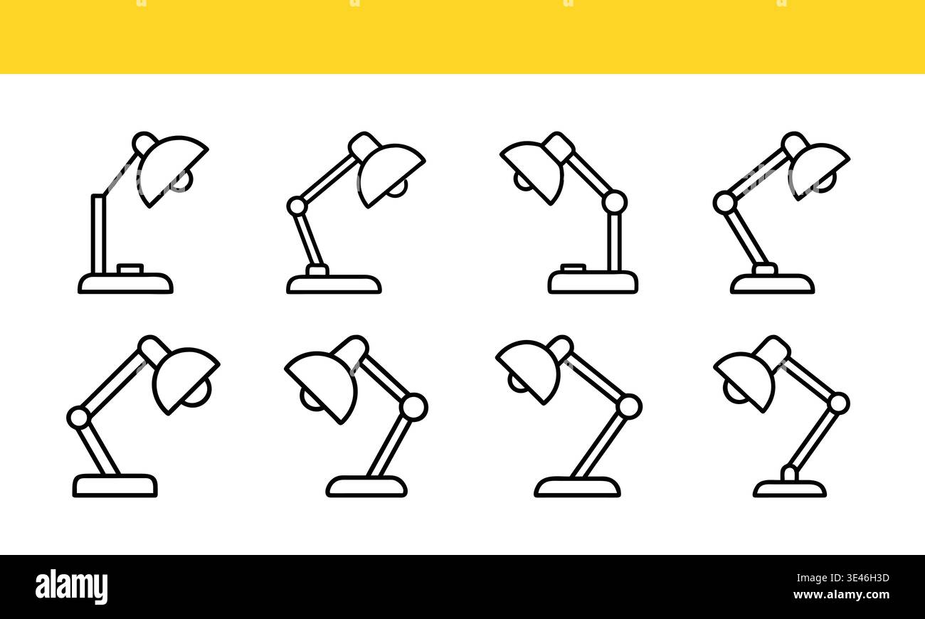 Ensemble d'icônes de ligne de lampe de bureau, collection vectorielle de contour d'éclairage réglable Illustration de Vecteur