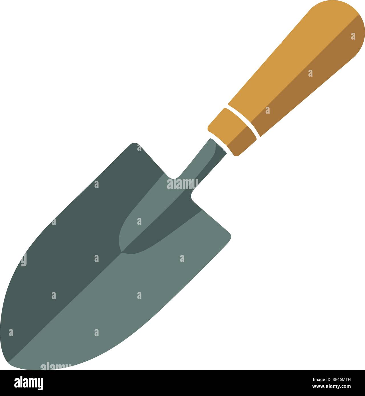 Illustration simple d'une petite truelle à main avec une pelle en métal pointue et un manche en bois lisse. Illustration de Vecteur