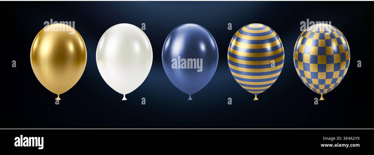 Ballon Blue Gold. Ensemble de ballons réalistes de luxe. Illustration de Vecteur