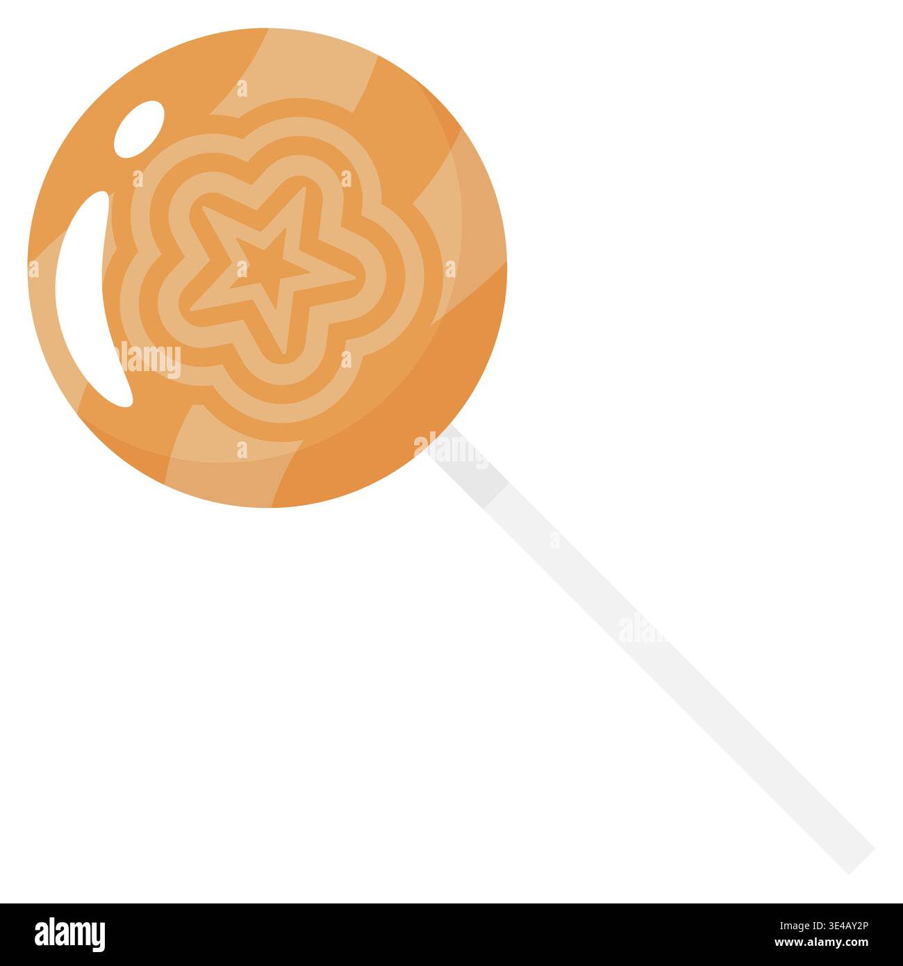 Une sucette orange douce avec un motif d'étoile et de fleur en relief. Art vectoriel de haute qualité isolé sur fond blanc, parfait pour le brandin de magasin de bonbons Illustration de Vecteur