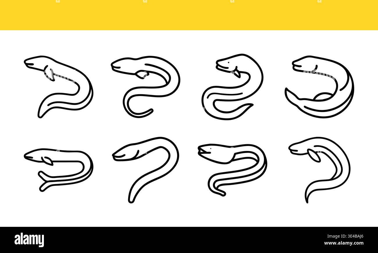 Eel Line Art et Design Set Illustration de Vecteur