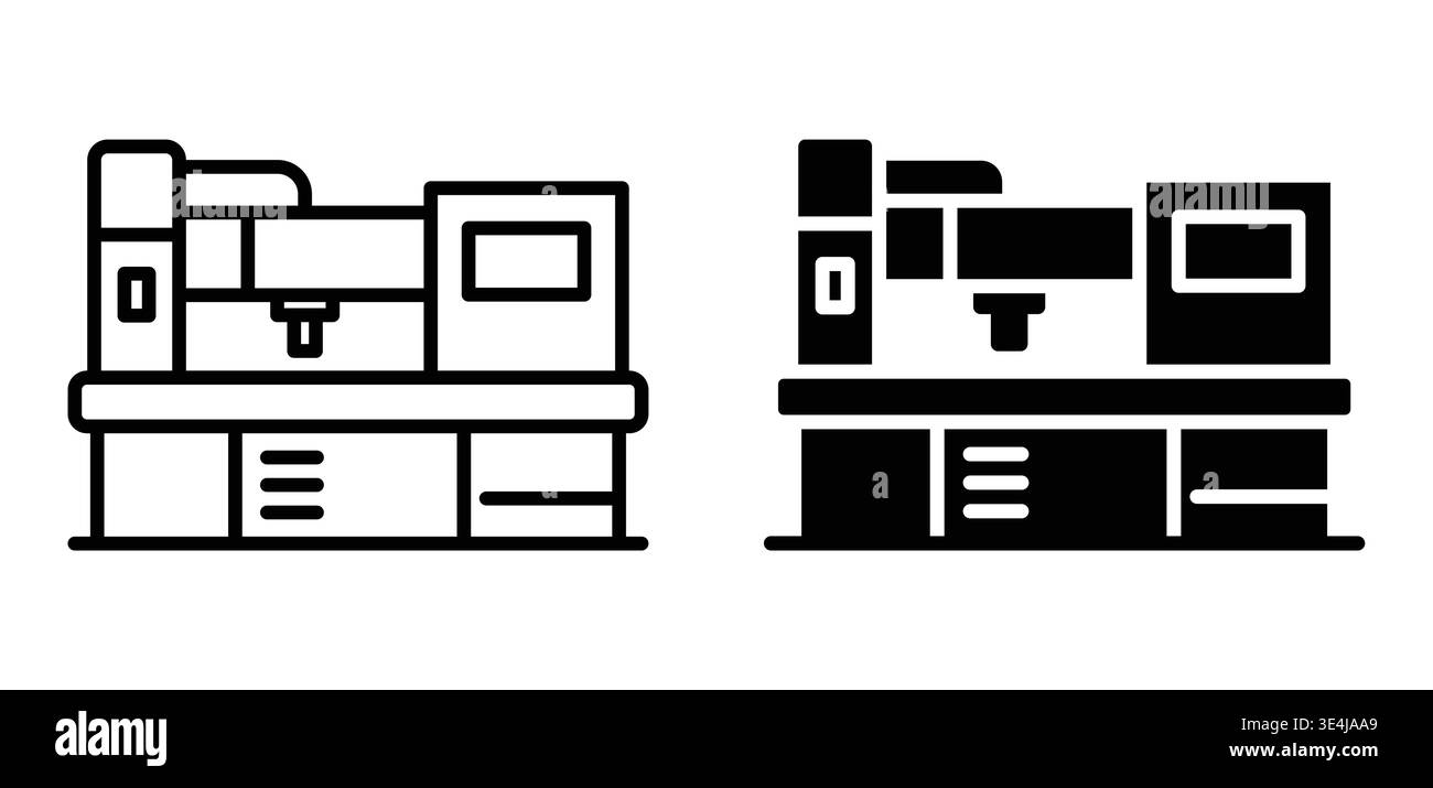 Deux machines à café minimalistes présentées en noir et blanc, idéales pour les amateurs de café et les cafés. Parfait pour le design de cuisine moderne et les thèmes de barista. Illustration de Vecteur