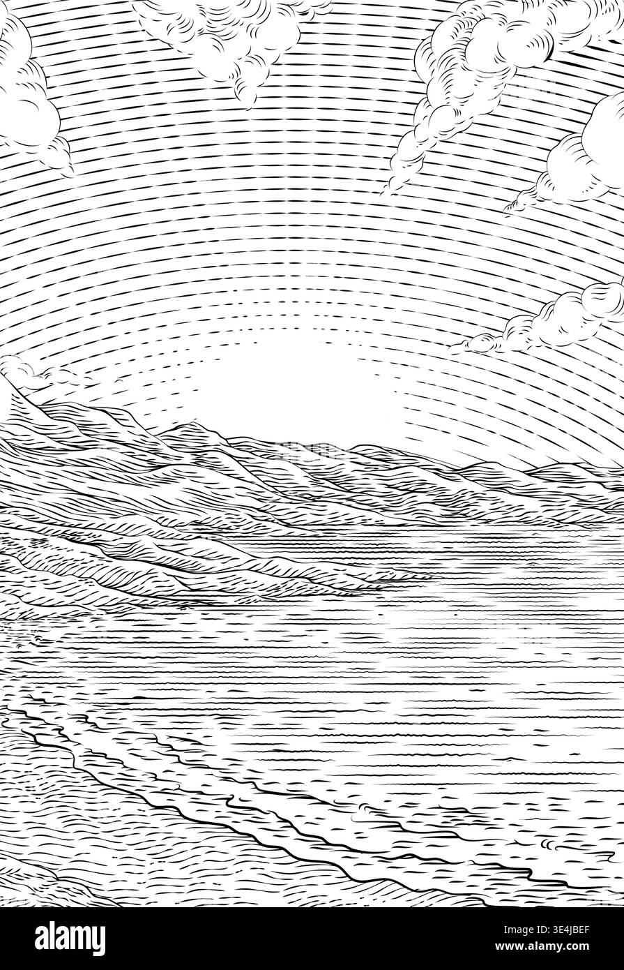 Bay Sea Coast littoral Beach Cliffs paysage Illustration de Vecteur