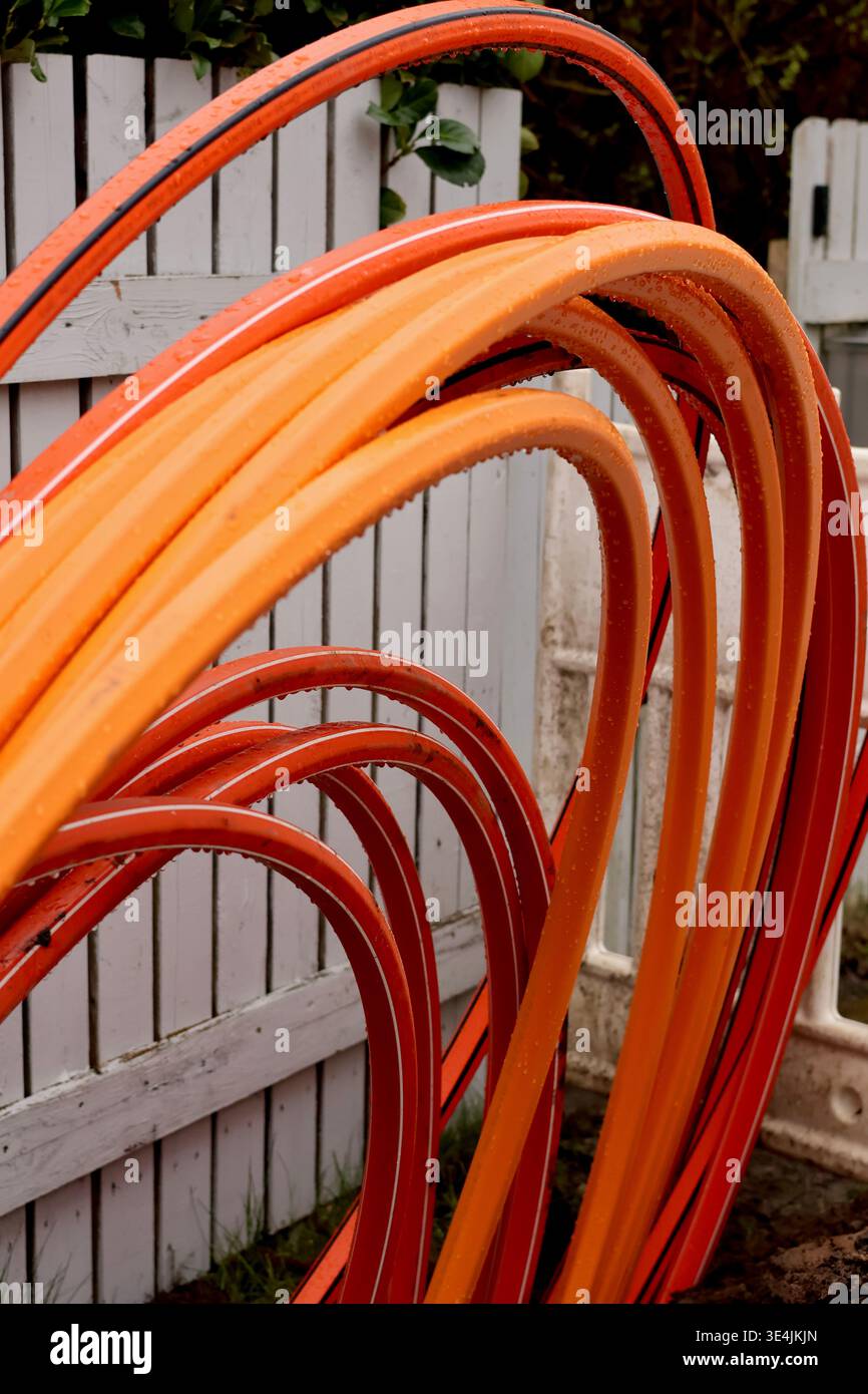 Gros plan de câbles en fibre optique orange pour haute Banque D'Images