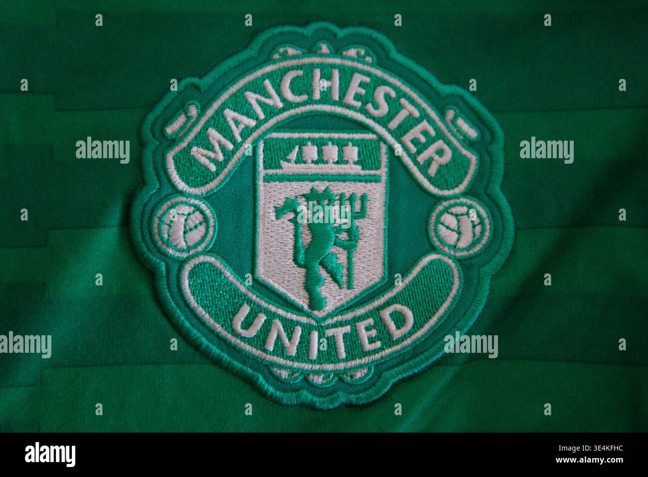 Manchester United Football Club badge en vert bon pour Stories on Environment Banque D'Images