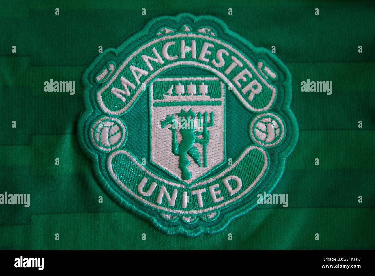 Manchester United Football Club badge en vert bon pour Stories on Environment Banque D'Images