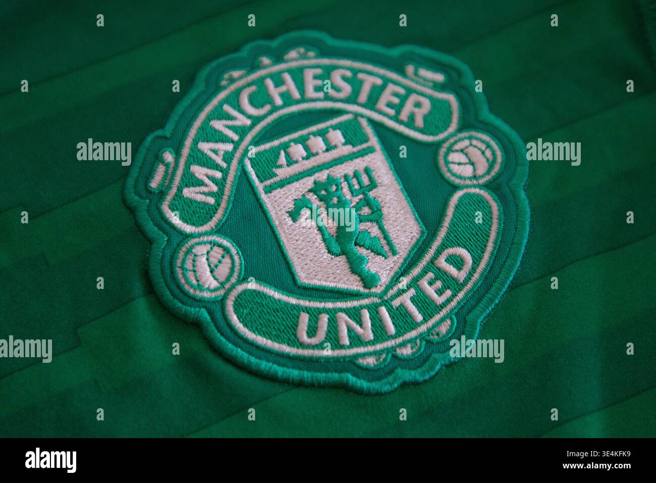Manchester United Football Club badge en vert bon pour Stories on Environment Banque D'Images